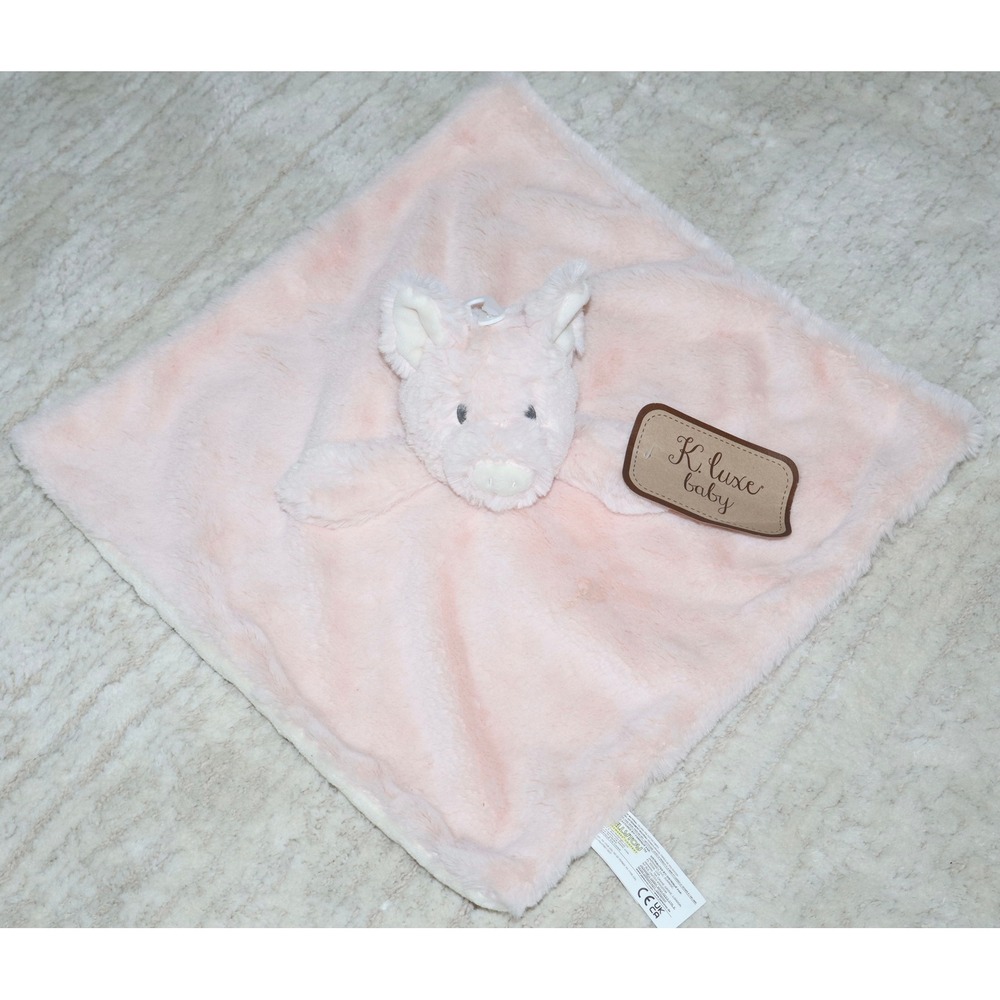 Kellytoy K. Luxe Pink Pig Security Blanket Lovey Plush Faux Fur Rattle 14x14 NWT - Picture 2 of 13